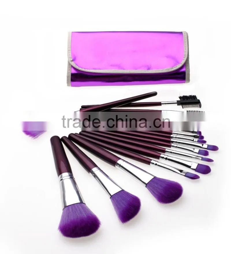 16 Pcs Professional Makeup Brush sets cosmetic brushes kit + Purple Leather Case