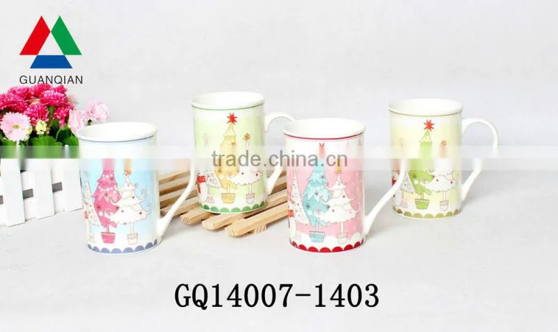 Cheap sale fine bone china tea cups with decals V-shape and hand bulk packing