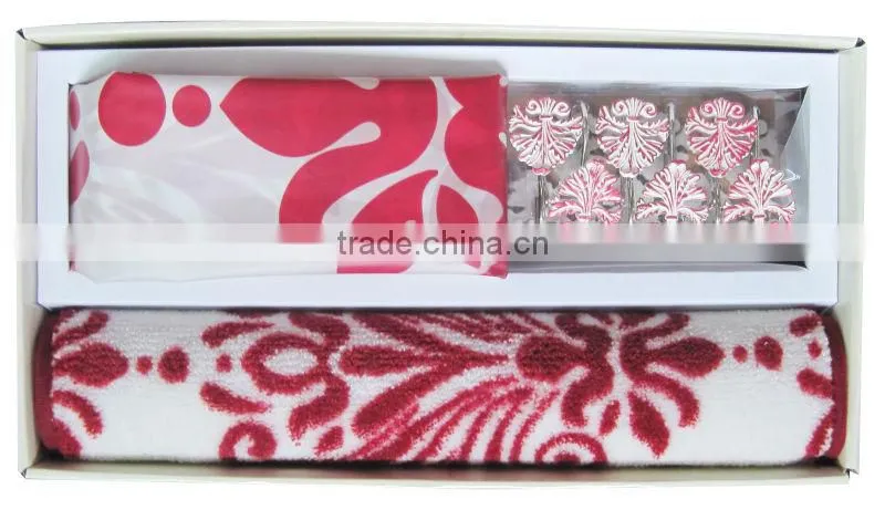 leaf pattern design peva shower curtain with 12 resin hooks