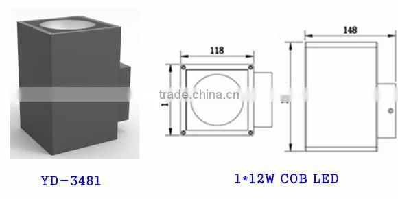 W-3472 2*6W cob rectangle outdoor wall sconce,led up down wall light ip54