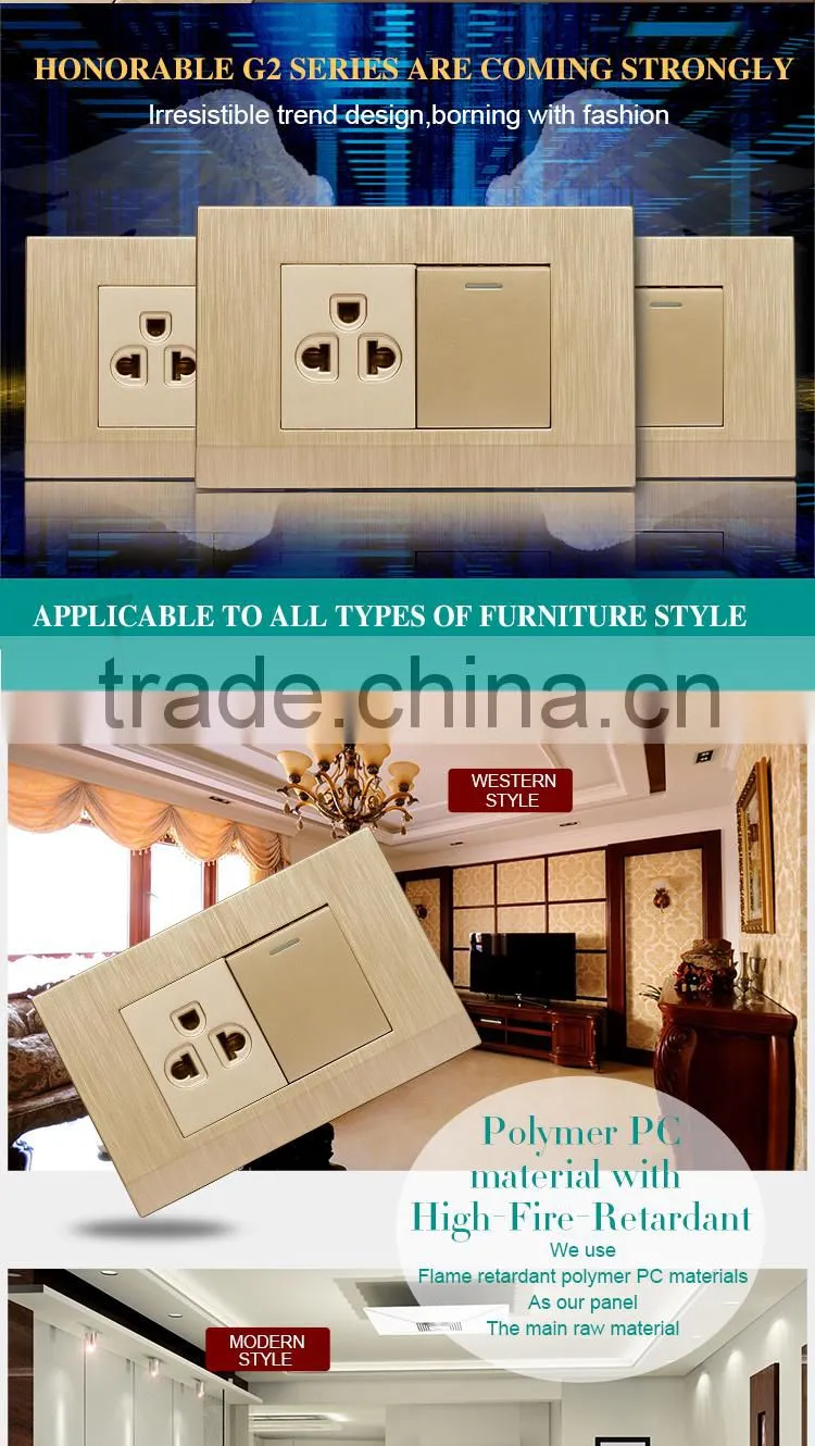 American Standard fashion 1 gang noble gold switch 3 pin wall power electrical switch socket