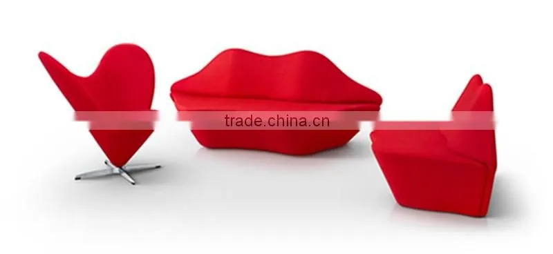 Mid Century Modern Red Lip Shaped Sofa Set Without Arm