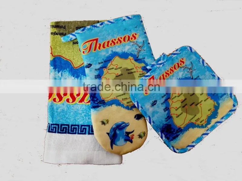 Digital printing photo printing 2 pcs kitchen set oven mitten and pot holder