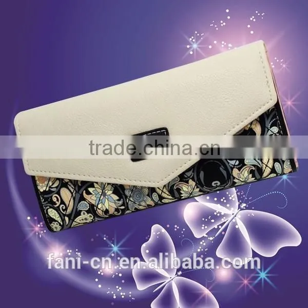 High quality leather clutch purse with embroidery flower design for woman