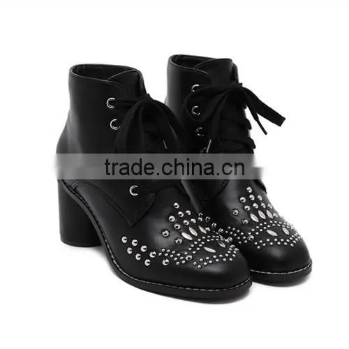 2016 Comfortable Chunky heel ankle boots lace up martin boots for hot-selling PJ4391