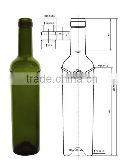 Glasslucky 2014 hot sale dark green 375ml bordeaux wine bottle