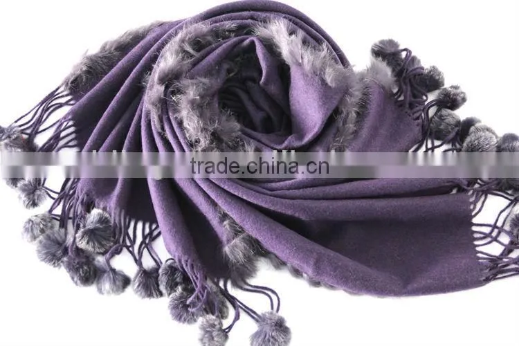 cashmere pashmina wraps with fur balls