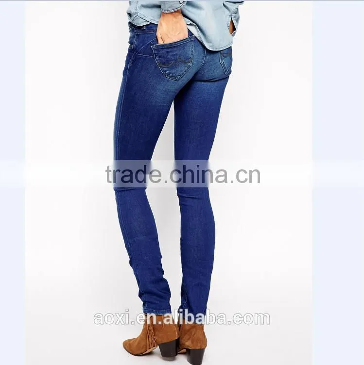 China Manufacturer high quality blue casual cotton blend skinny pants bulk wholesale price of denim girls sexy tight jeans
