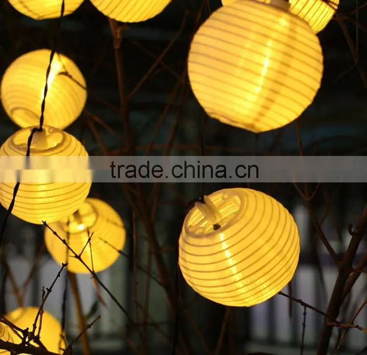 Solar String Lights Outdoor 15.7ft 20 LED Warm White Fabric Lantern Christmas Globle Lights