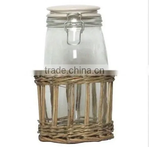 Natural Wicker Basket w/ Glass Flower Vase, Set of 2