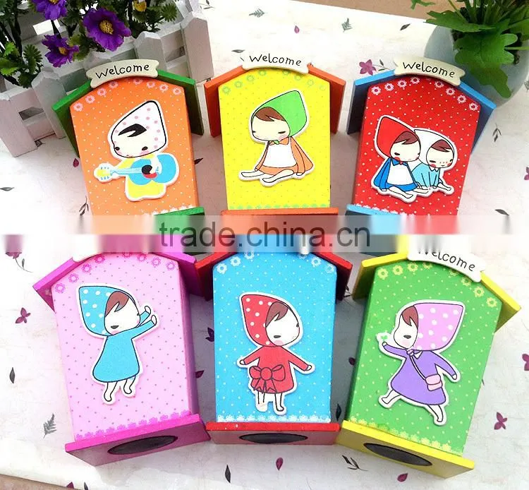 Children prizes for cartoon colorful custom wood money saving box