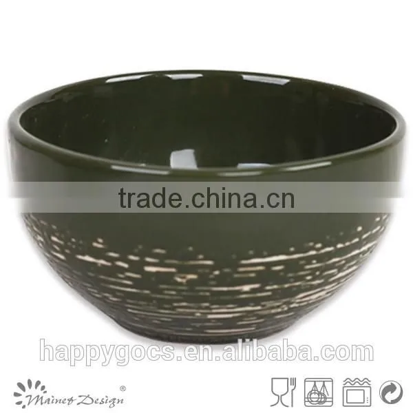 AB grade stoneware rice bowl for home use ceramic bowl solid color with antique brush