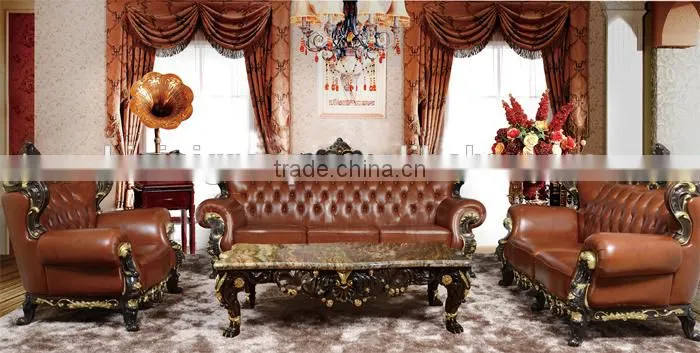 Luxury copper carving leathre sofa set for villa