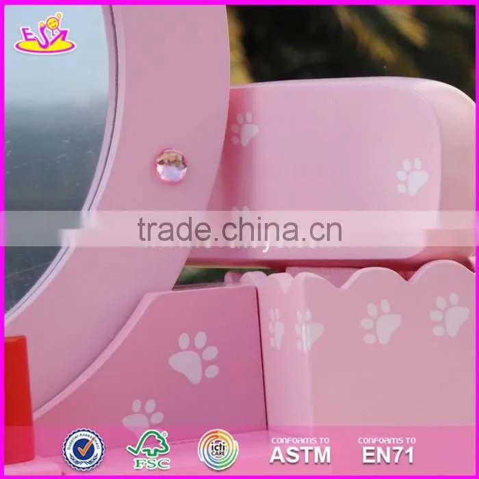 2017 New design lovely pink girls wooden toy dressing table W08H077