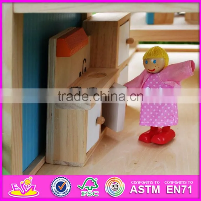 2016 new design baby wooden doll house, top fashion kids wooden doll house, educational children wooden doll house W06A155
