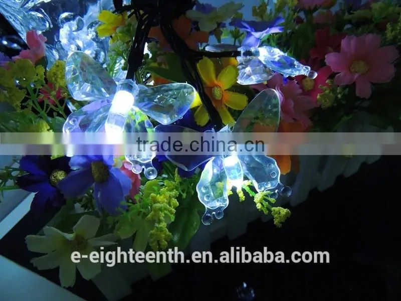 2016 Multicolor 4.8m 20 Led butterfly Solar Fairy String Lights for Outdoor Garden Chrismas