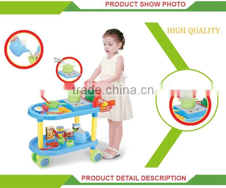 Wholesale plastic toy electric kids kitchen trolley with wheels