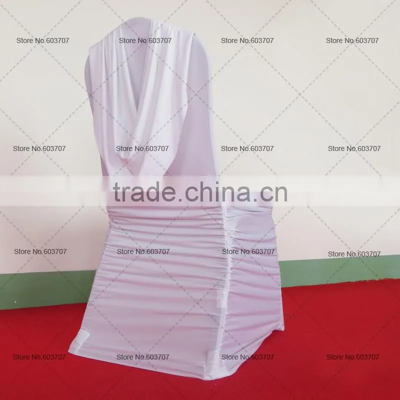 Newly Design High Quality Lycra Spandex Ruched Ruffled Chair Cover with Vanlance at Back for Wedding Party Decor