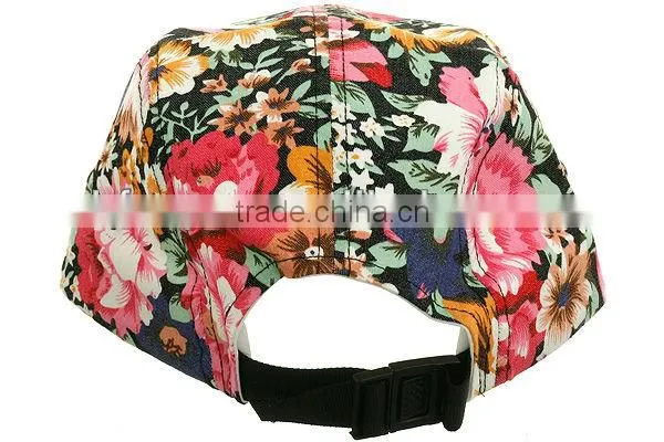 Womens hawaii style causual hat wholesale floral 5 panel cap and hat