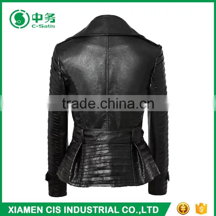 Custom Brand Fashion Fancy Slim Fit Women Black Sexy Leather Jacket