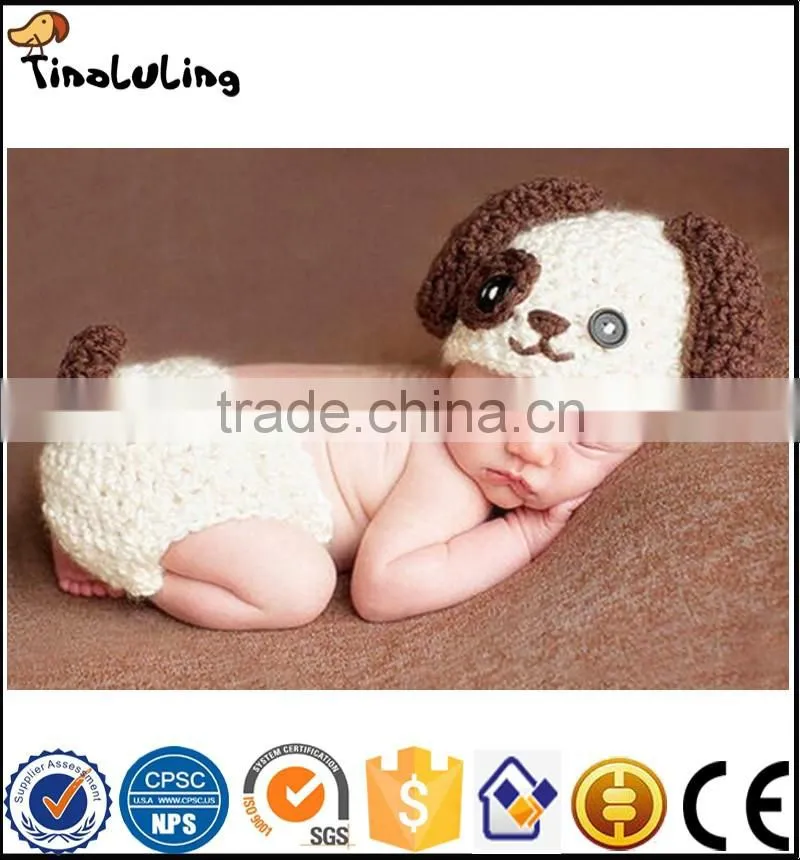 NPT22 Tinalulingwhite and brown colors dog design handmade knitting suit newborn baby photography props