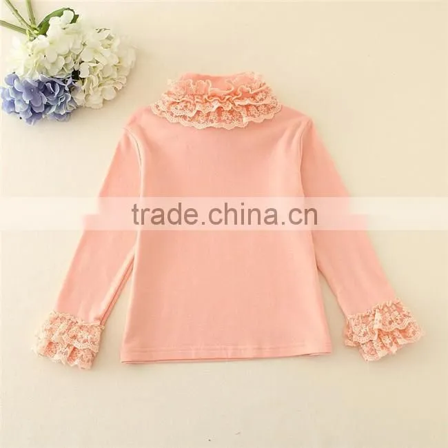 beautiful baby tops pink lace neck design blouse kid girl clothing baby winter girl t-shirt kid clothing sales