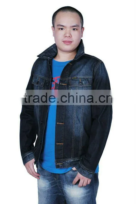 T1031 OEM denim top coat pu coated sleeves men jacket
