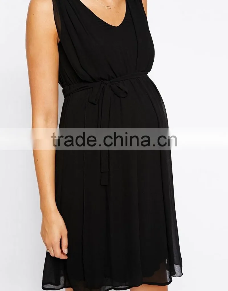 Pregnant women dresses V-Neck Pleated Viscose Lining Dress 2015