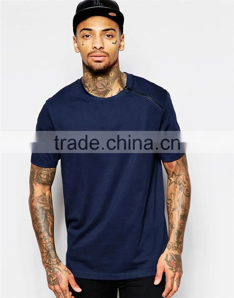 Guangzhou Shandao New Arrival 180g 100% Cotton with Shoulder Side Zipper Short Sleeve O-Neck Wholesale Blank T Shirts