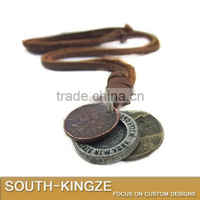 Retro Style Metal Necklace Pendant Leather Hanging Line