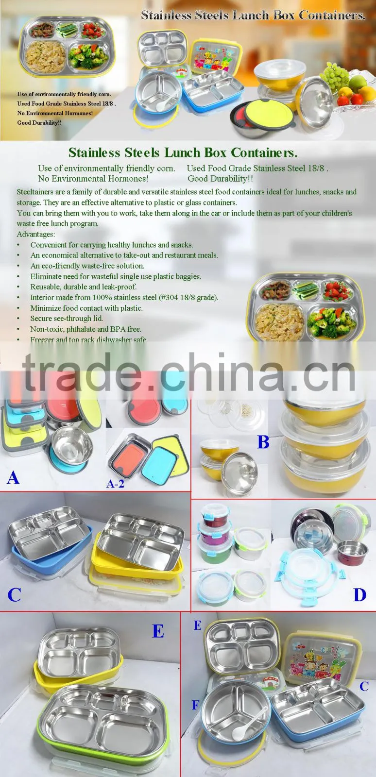 Hot Selling New Stainless Steel Children Lunch Box with divide