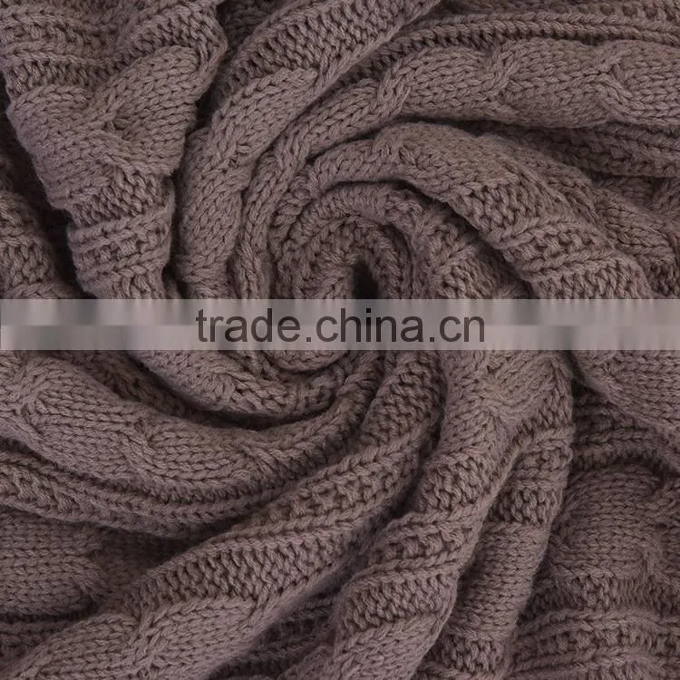 hot selling soft acrylic knitting crochet blanket backside sherpa