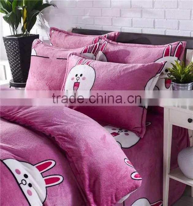2017 NEW LOVELY CARTOON RABBIT FLANNEL 4PCS BEDDING SET