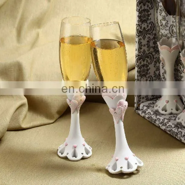 Novel double heart design high quality resin wedding decorations guest book set