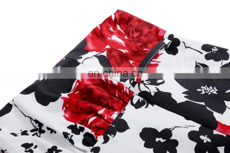 Kate Kasin Women's Shirred Detail Flower Pattern Cotton Pencil Skirt with Wide Belt KK000610-2