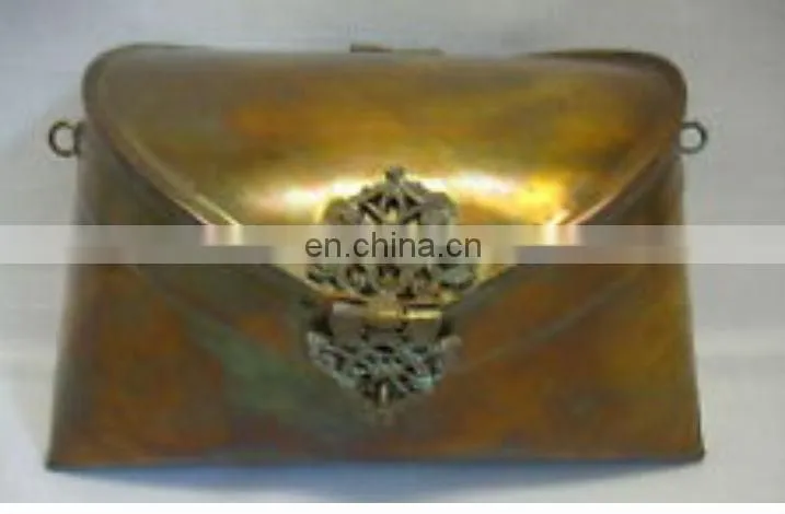 Brass Engraved Gold Clutch Bag with Velvet Interior