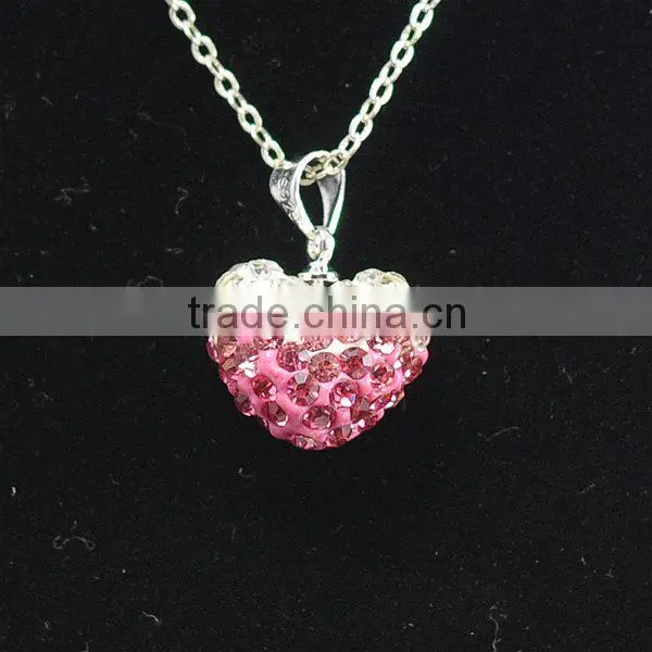 2015 love gift Shamballa Necklace Wholesale Heart Shape New Arrival Brown Crystal Clay Shamballa With Silver Chains Necklace