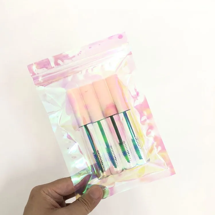 Holographic plastic transparent bag food packaging zip lock bag gold cosmetic transparent plastic bag