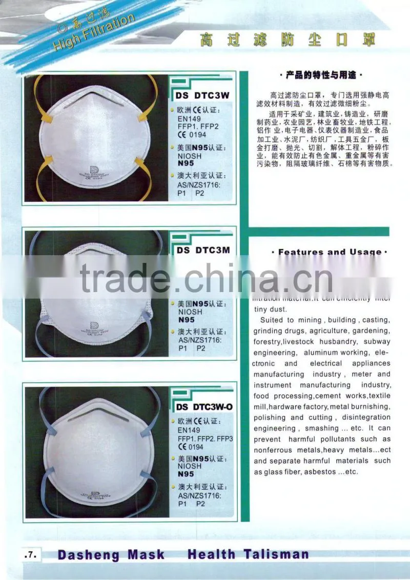 high filtration dust masks with exhalation valve N95