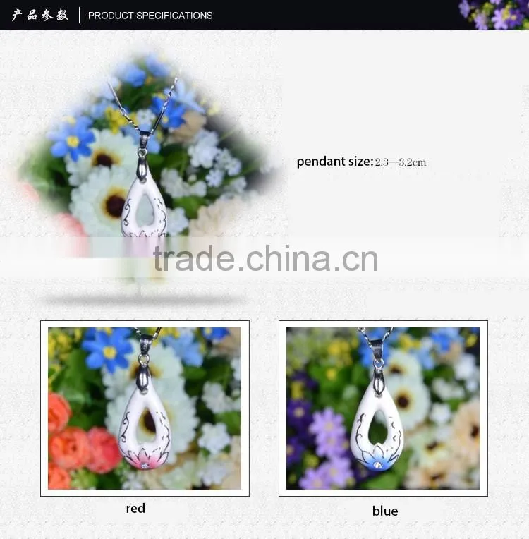 amazing natural healthy famille rose porcelain glazed flower Ceramic pendant necklace