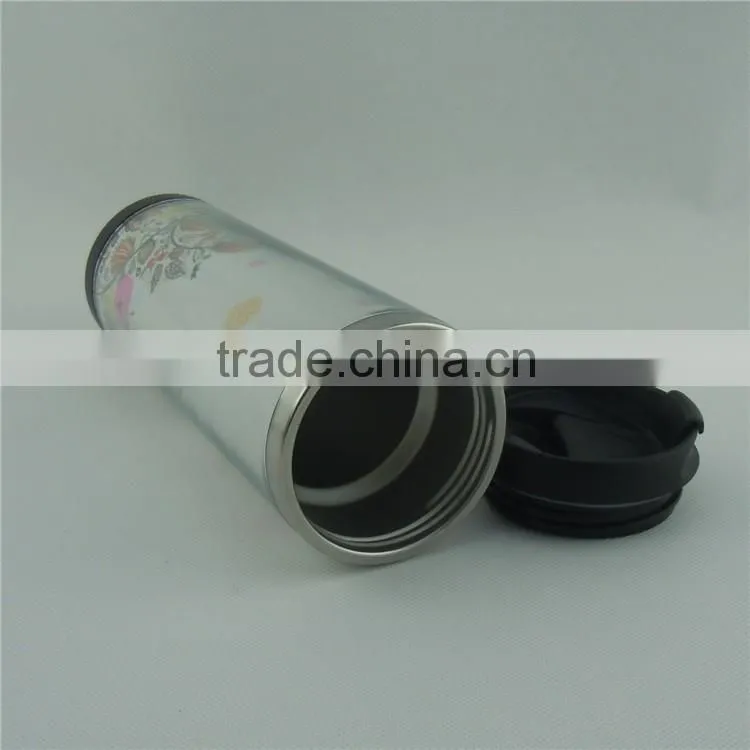 fashion design double wall steal inner PS outer travel mug with paper insert
