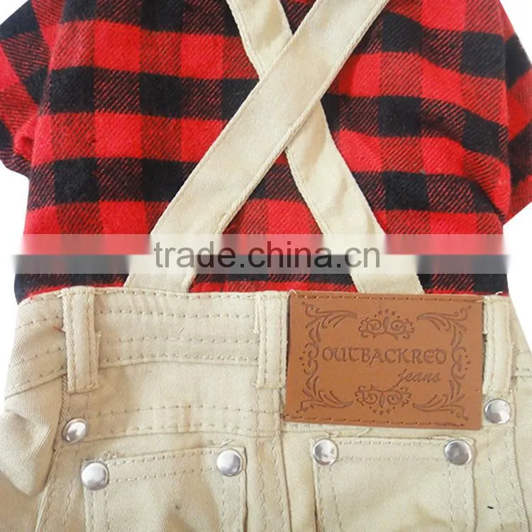 British Style Sanding Brushed Plaid Overalls Dog Clothes