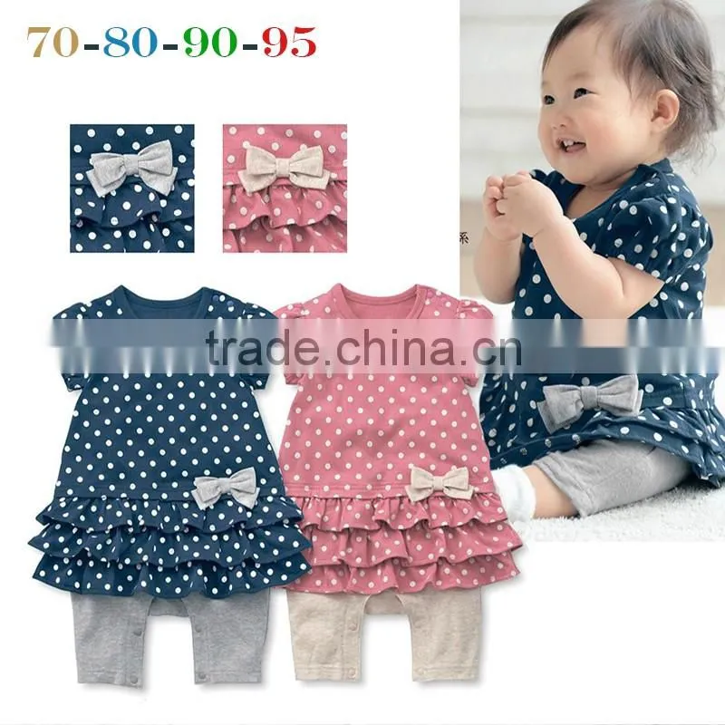 2016 Summer Cute Baby Girl Lovely Modeling Dot Kids Girl Bow Tie Baby Romper Children Girl Junpsuits
