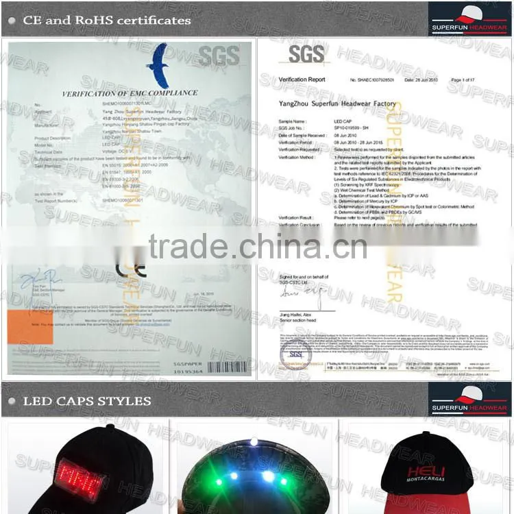 100% cotton embroidery cute logo LED cap