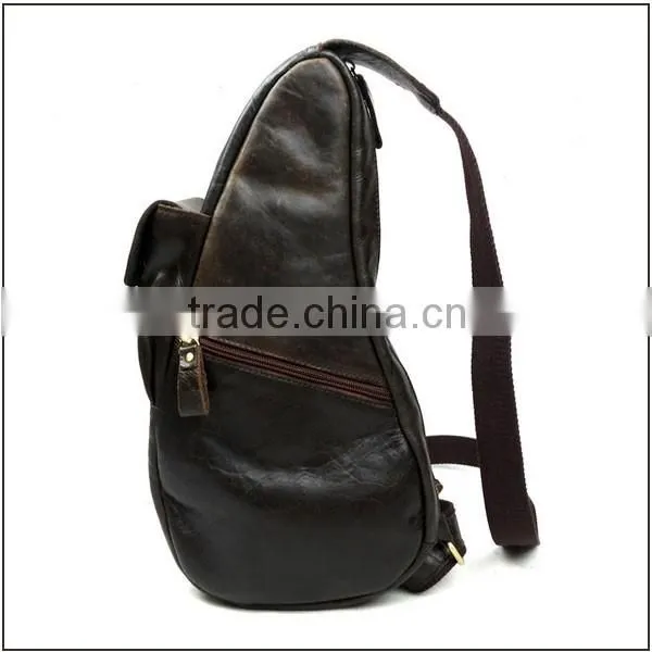 Fanshion design leisure shoulder backpack genuine leather chest bag for men