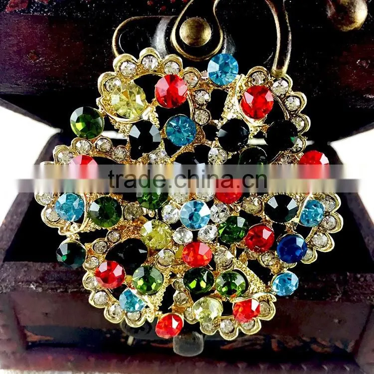 Wholesale Colorful Zinc Alloy Crystal Brooches, Crystal Stones Brooch Pins, Strass Rhinestone Brooch for wedding dress