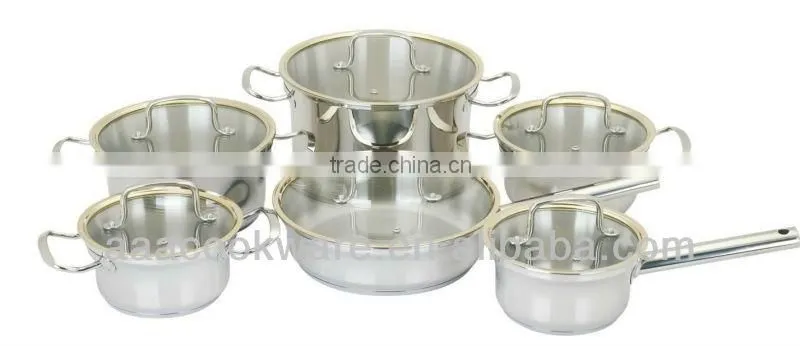 12Pcs Geman Technologic Stainless Steel 18/8 Cookware Set with golden plated handle by Germany techology