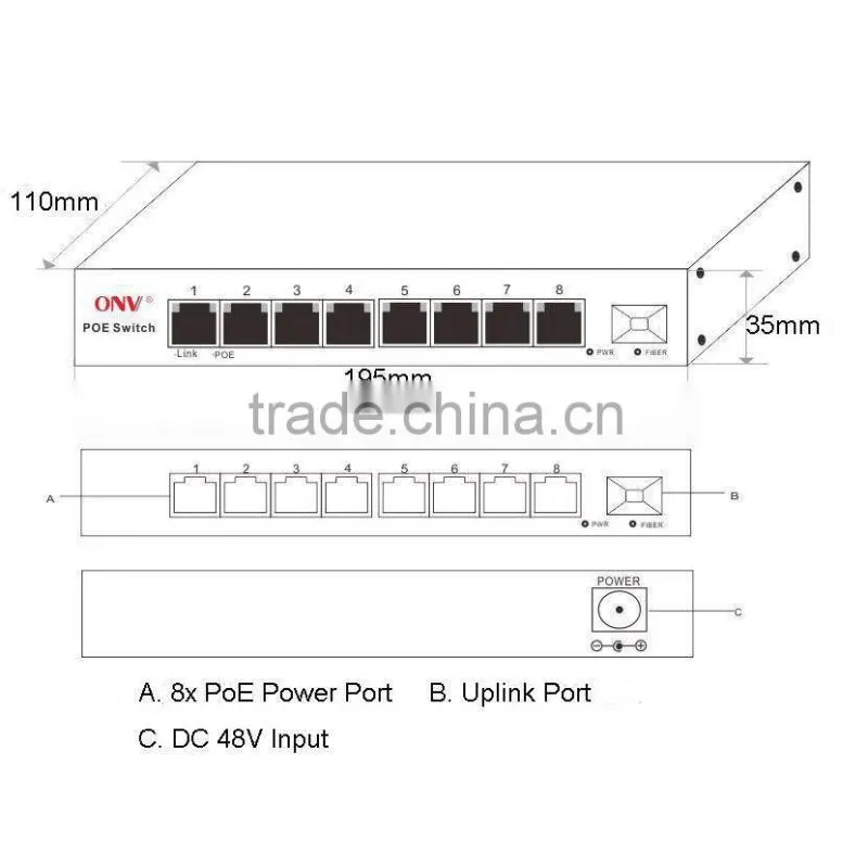 9 Port Ethernet PoE switch 48v with 1 Fiber Port (IEEE802.3af )