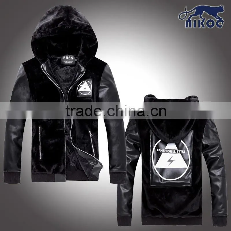 Fashion Black Men Leather Fur Jacket,Custom European Coat Fashion High Quality Leather Sleevess Jackets