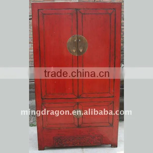 chinese antique red wooden two door two drawer wedding cabinet